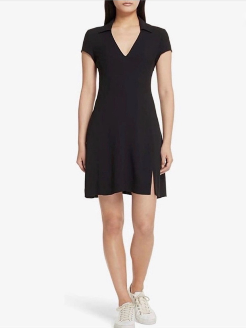 Theory Dark Navy V-Neck Short Sleeve Dress with Collar